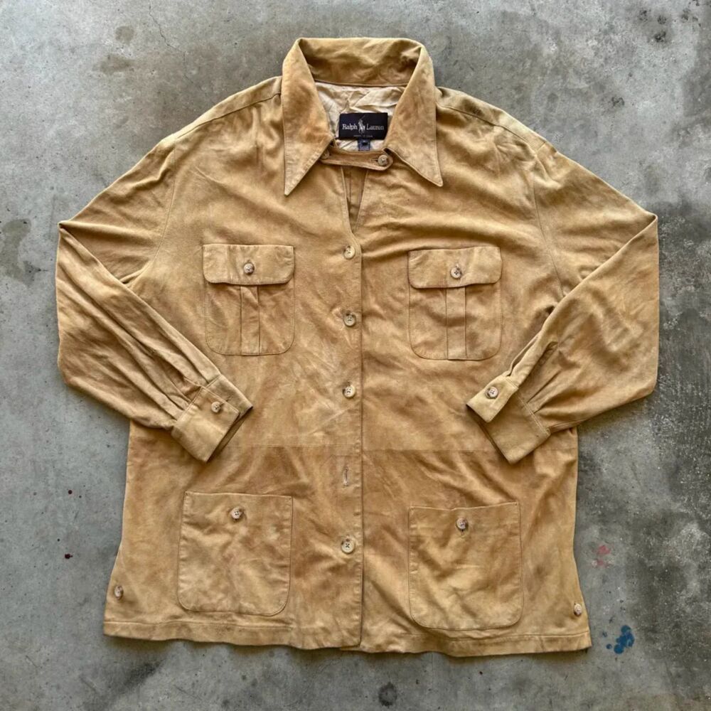 Vintage Purple Label Ralph Lauren Suede Western Chore Button Shirt Size Large
